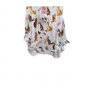 NEW LITTLE SNUGGLES kid's playful kittens bamboo bubble romper in white multi